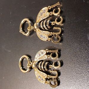 WOMEN'S GUCCI BUMBLE BEE GOLD CRYSTAL DANGLING EARRINGS